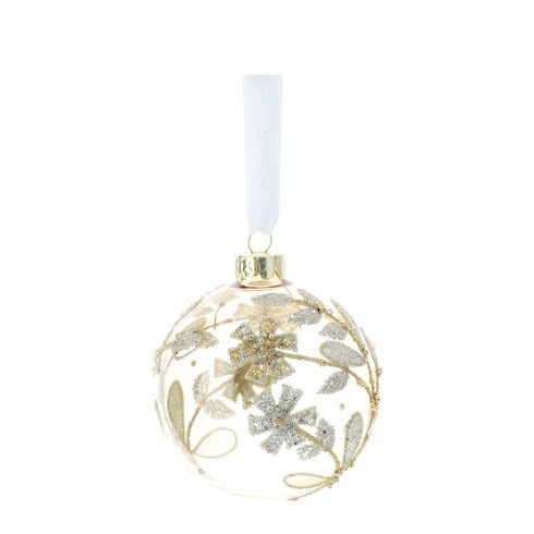 HERVIT Sfera vetro soffiato 8cm Ambra Fiori Oro