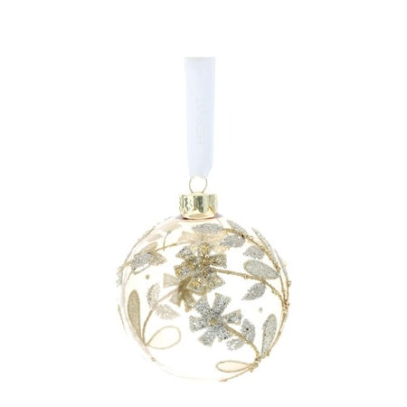 HERVIT Sfera vetro soffiato 8cm Ambra Fiori Oro