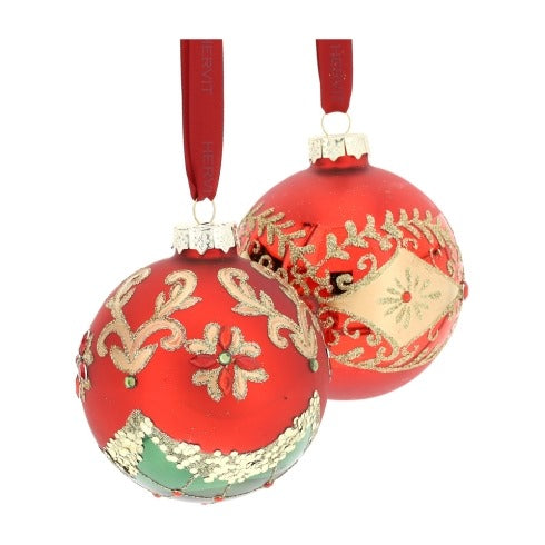 HERVIT Sfere vetro soffiato 9cm Rosso/Verde