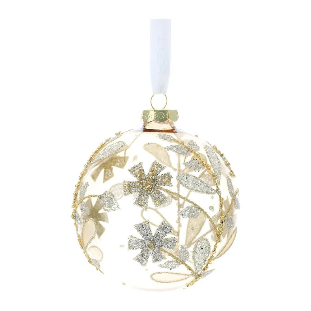HERVIT Sfera vetro soffiato 10cm Ambra Fiori Oro