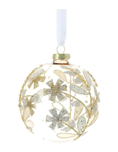 HERVIT Sfera vetro soffiato 10cm Ambra Fiori Oro