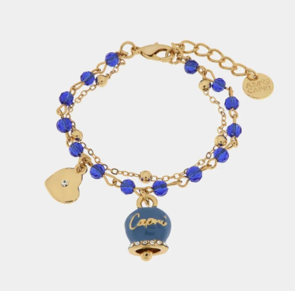 Bracciale in Metallo multifilo con pietre bianche e campanella Capri bianca AMOCAPRI