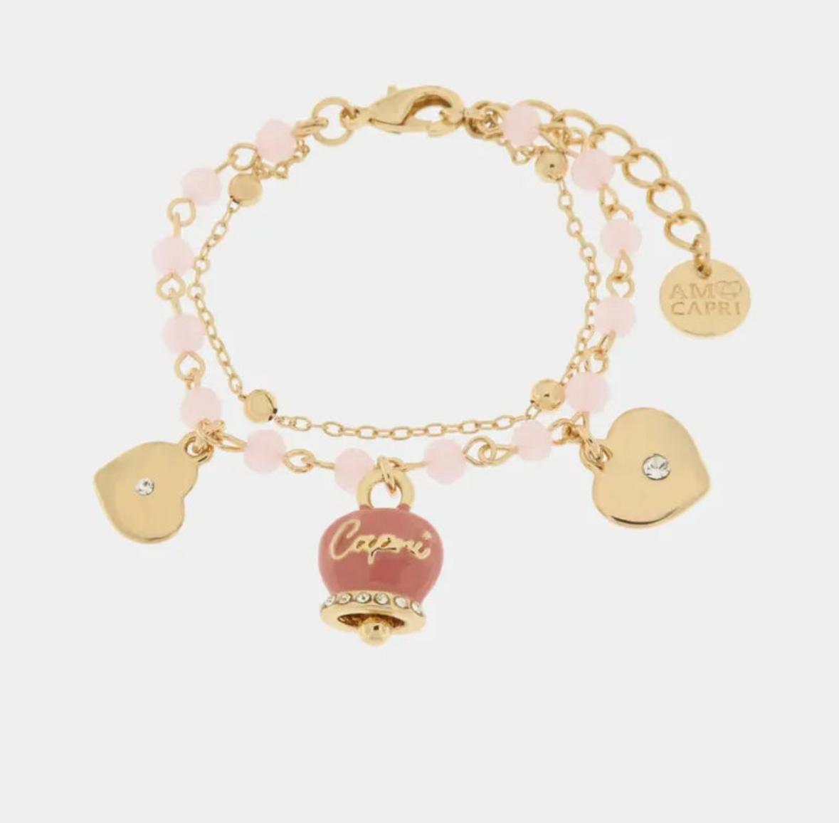 Bracciale in Metallo multifilo con pietre bianche e campanella Capri bianca AMOCAPRI