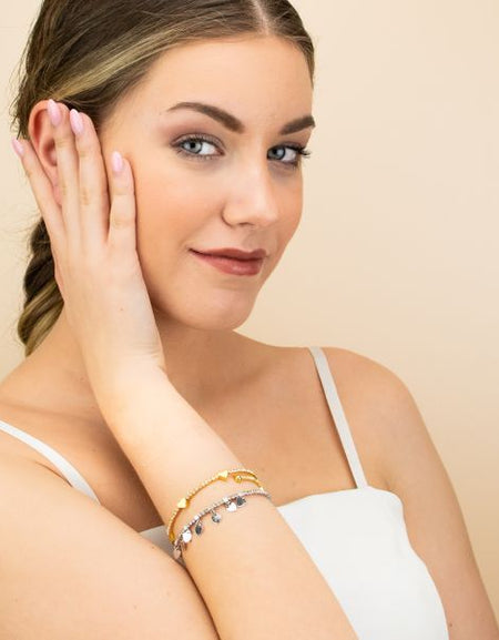 BOCCADAMO MYA Bracciale Donna Rigido Tennis di Zirconi Bianchi e Cuori Pendenti