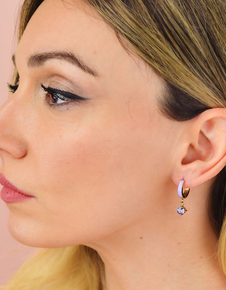 BOCCADAMO MYA Orecchini Dorati a Cerchio Canna Quadrata con Smalto e Zircone Lilla