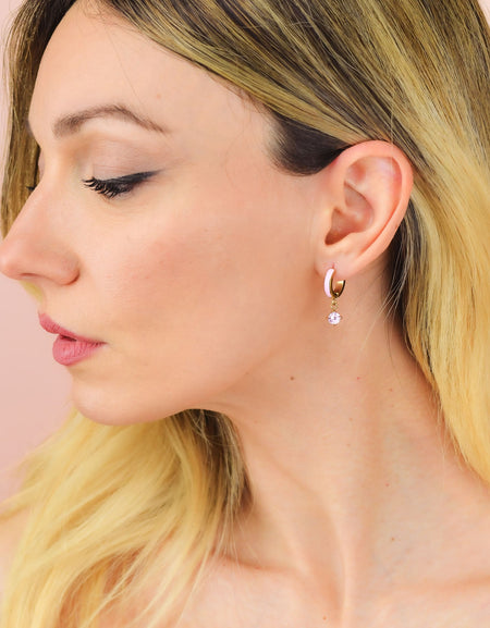 BOCCADAMO MYA Orecchini Dorati a Cerchio Canna Quadrata con Smalto e Zircone Rosa