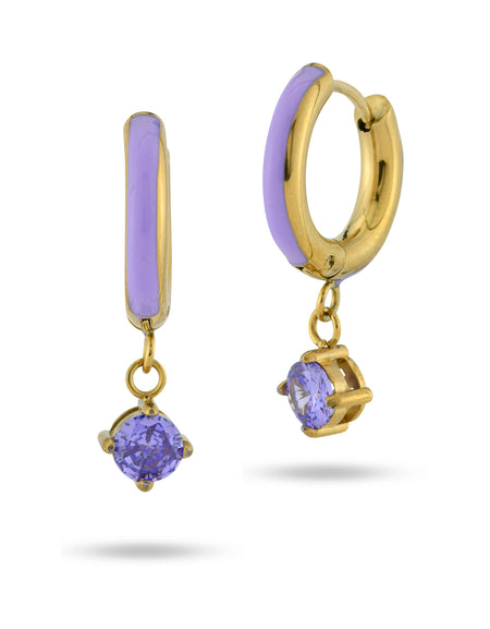 BOCCADAMO MYA Orecchini Dorati a Cerchio M con Smalto e Zircone Lilla