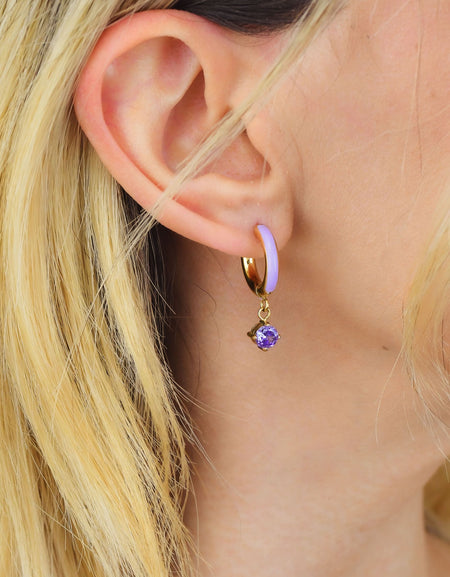 BOCCADAMO MYA Orecchini Dorati a Cerchio M con Smalto e Zircone Lilla