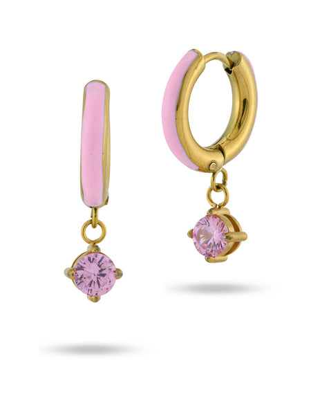 BOCCADAMO MYA Orecchini Dorati a Cerchio M con Smalto e Zircone Rosa