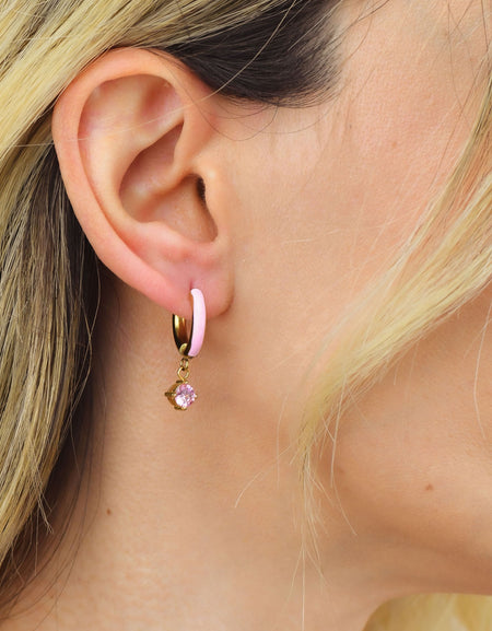 BOCCADAMO MYA Orecchini Dorati a Cerchio M con Smalto e Zircone Rosa