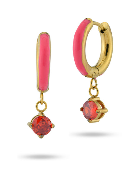 BOCCADAMO MYA Orecchini Dorati a Cerchio M con Smalto e Zircone Fucsia