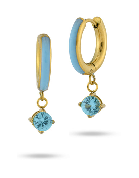 BOCCADAMO MYA Orecchini Dorati a Cerchio M con Smalto e Zircone Azzurro