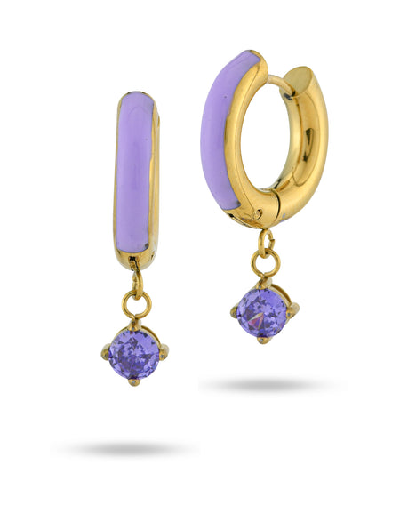 BOCCADAMO MYA Orecchini Dorati a Cerchio L con Smalto e Zircone Lilla