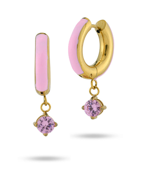 BOCCADAMO MYA Orecchini Dorati a Cerchio L con Smalto e Zircone Rosa