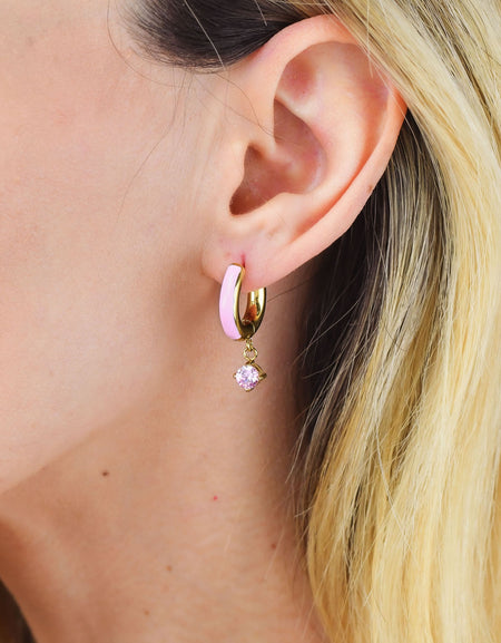 BOCCADAMO MYA Orecchini Dorati a Cerchio L con Smalto e Zircone Rosa