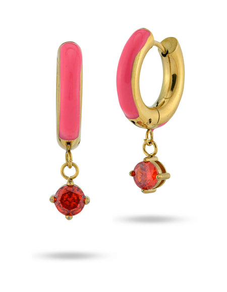 BOCCADAMO MYA Orecchini Dorati a Cerchio L con Smalto e Zircone Fucsia