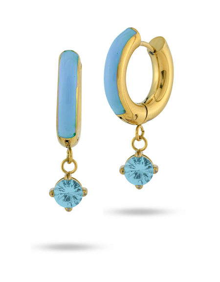 BOCCADAMO MYA Orecchini Dorati a Cerchio L con Smalto e Zircone Azzurro