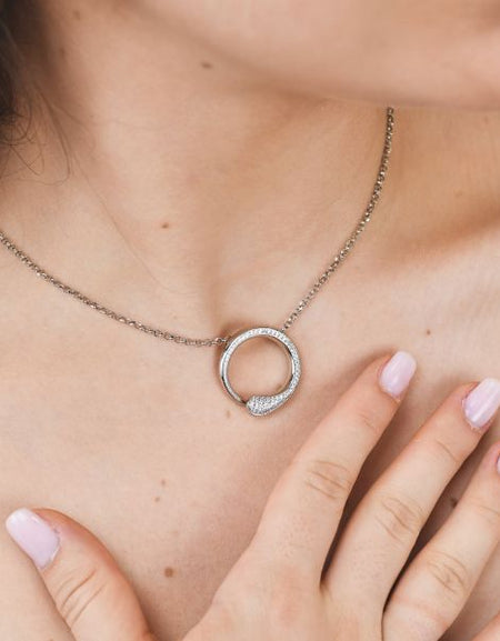 BOCCADAMO Collana Girocollo Caleida Pendente Contrariè Gocce Rodiato con Zirconi Bianchi