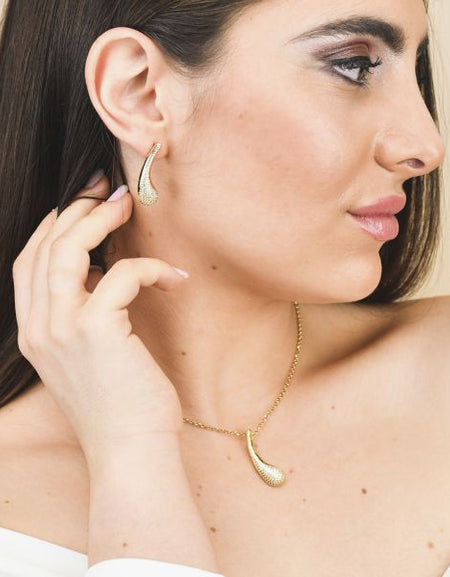 BOCCADAMO Collana Girocollo Caleida Goccia Dorata con Zirconi Bianchi