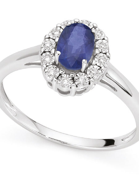 LUCE DI DONNAORO Anello Cestino con Zaffiro e Diamanti in Oro18kt