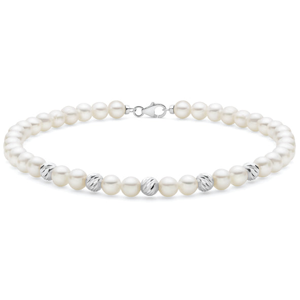 LUCE DI DONNAORO Bracciale Perle Selene 5-5.5mm e Sfere lavorate in Oro Bianco 18kt