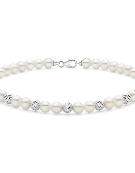LUCE DI DONNAORO Bracciale Perle Selene 5-5.5mm e Sfere lavorate in Oro Bianco 18kt