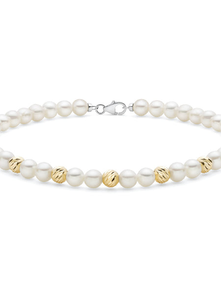 LUCE DI DONNAORO Bracciale Perle Selene 5-5.5mm e Sfere lavorate in Oro Giallo 18kt