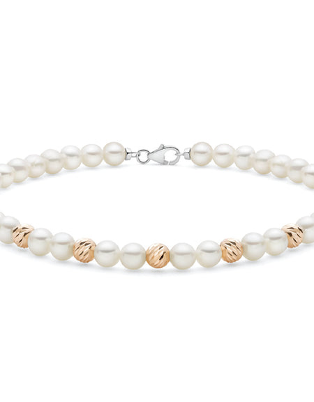 LUCE DI DONNAORO Bracciale Perle Selene 5-5.5mm e Sfere lavorate in Oro Rosa 18kt
