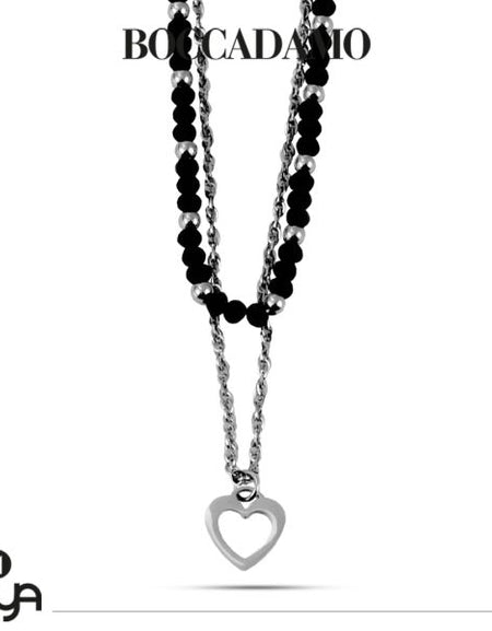 BOCCADAMO MYA Collana Doppio Filo Cuore e Cristalli Neri