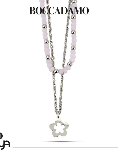 BOCCADAMO MYA Collana Doppio Filo Fiore e Cristalli Rosa