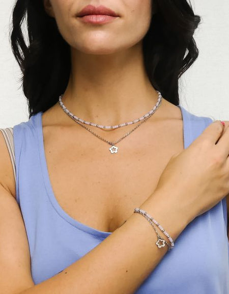 BOCCADAMO MYA Collana Doppio Filo Fiore e Cristalli Rosa