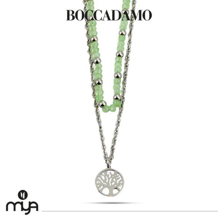 BOCCADAMO MYA Collana Doppio Filo Albero della Vita e Cristalli Verdi