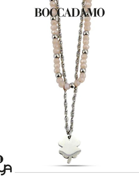 BOCCADAMO MYA Collana Doppio Filo Quadrifoglio e Cristalli Pesca