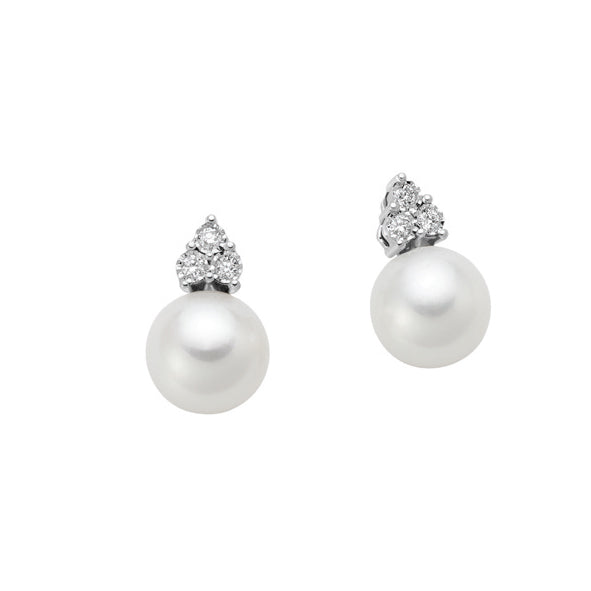 LUCE DI DONNAORO Orecchini di Perle Selene 8-8.5mm e Diamanti 0.06ct in Oro Bianco 18kt