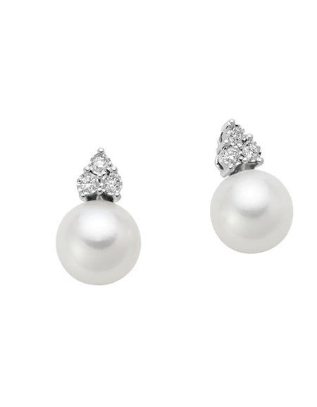 LUCE DI DONNAORO Orecchini di Perle Selene 8-8.5mm e Diamanti 0.06ct in Oro Bianco 18kt