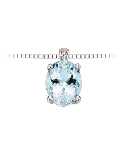 LUCE DI DONNAORO Collana pendente Acquamarina Ovale Grande e Diamante in Oro 18kt