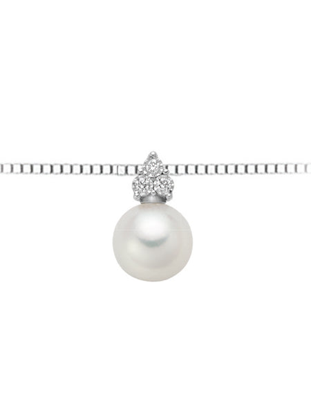 LUCE DI DONNAORO Collana Pendente Perla Selene 8-8.5mm e Diamanti 0.03ct in Oro Bianco 18kt