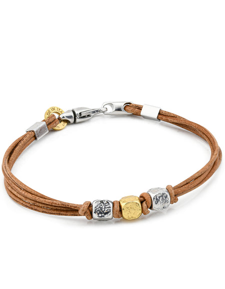 BOCCADAMO MAN Bracciale Cuoio con Tre Cubotti in Argento 925