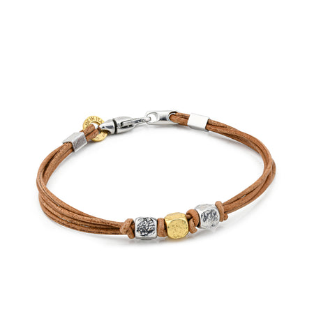 BOCCADAMO MAN Bracciale Cuoio con Tre Cubotti in Argento 925