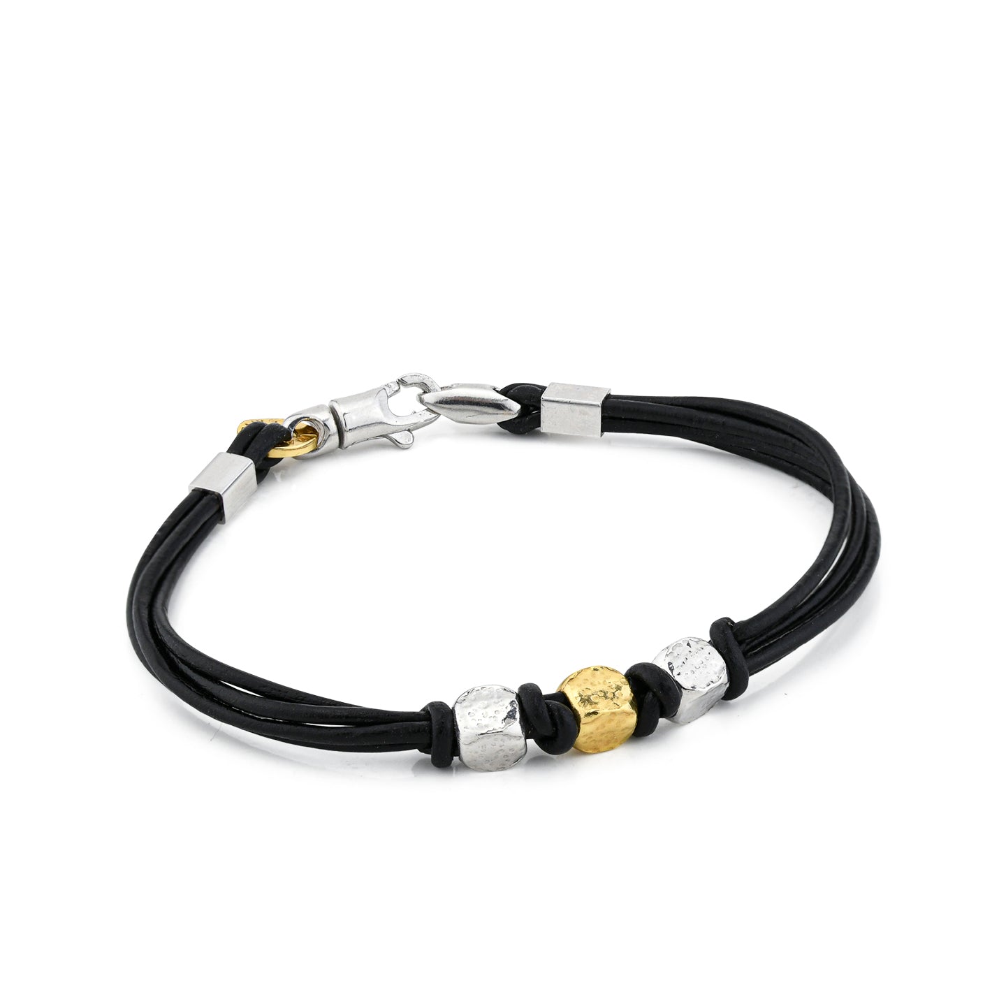 BOCCADAMO MAN Bracciale Cuoio nero con Tre Cubotti in Argento 925