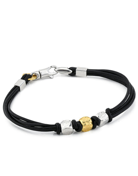 BOCCADAMO MAN Bracciale Cuoio nero con Tre Cubotti in Argento 925
