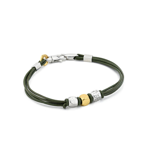 BOCCADAMO MAN Bracciale Cuoio Verde con Tre Cubotti in Argento 925