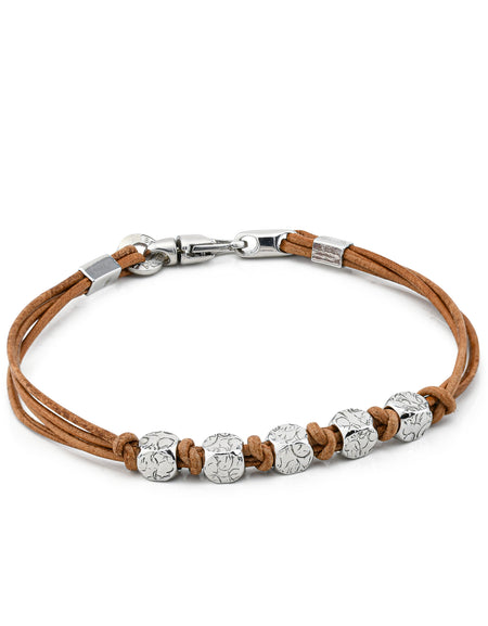BOCCADAMO MAN Bracciale Cuoio con Cinque Cubotti in Argento 925