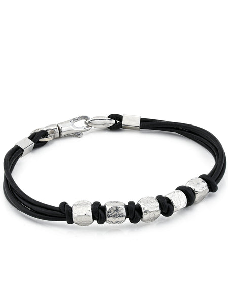 BOCCADAMO MAN Bracciale Cuoio Nero con Cinque Cubotti in Argento 925