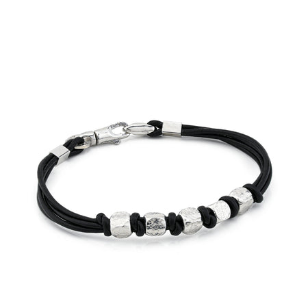 BOCCADAMO MAN Bracciale Cuoio Nero con Cinque Cubotti in Argento 925