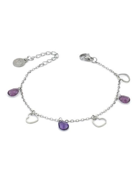 BOCCADAMO MYA Bracciale Charms Cuori e Cristalli Ametista e Tanzanite
