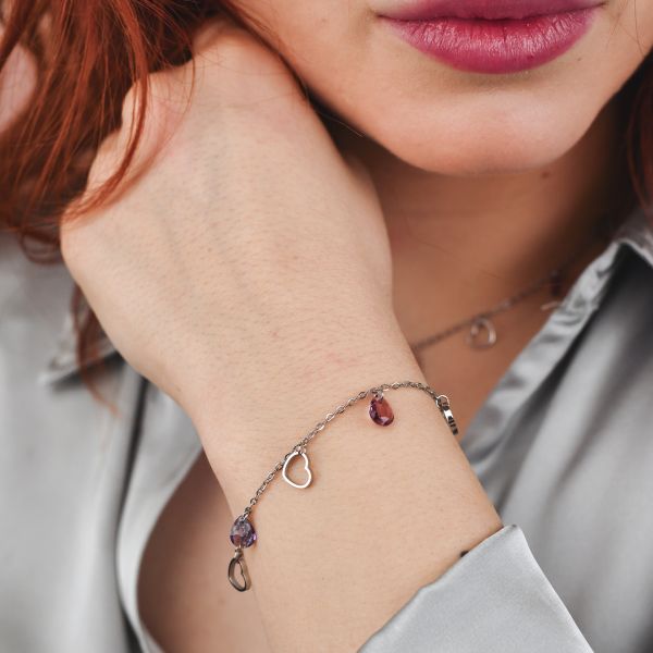 BOCCADAMO MYA Bracciale Charms Cuori e Cristalli Ametista e Tanzanite