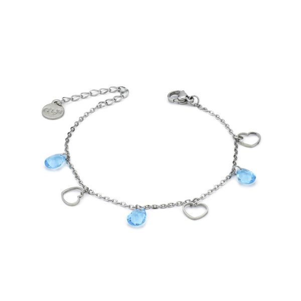 BOCCADAMO MYA Bracciale Charms Cuori e Cristalli Acquamarina