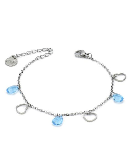 BOCCADAMO MYA Bracciale Charms Cuori e Cristalli Acquamarina