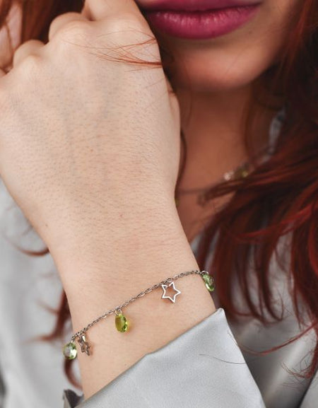 BOCCADAMO MYA Bracciale Charms Stelle e Cristalli Verdi